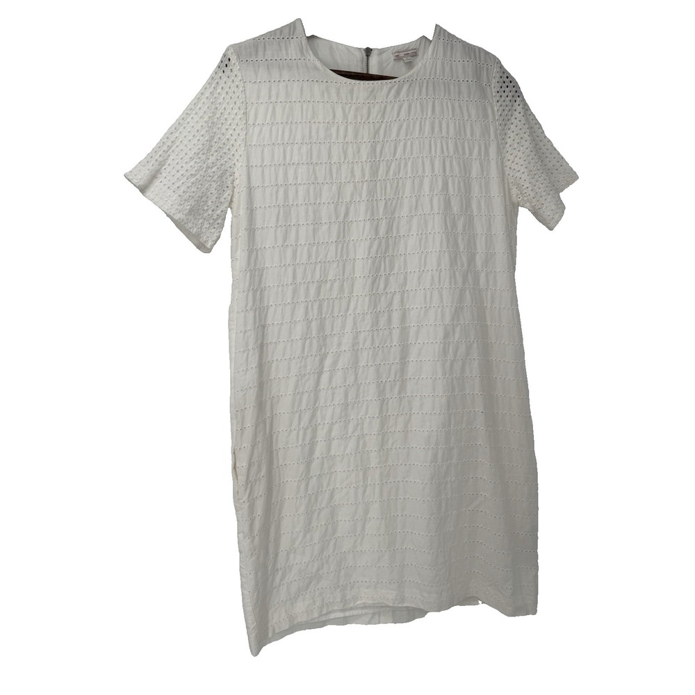 GAP Eyelet Shift Dress White Back zip Midi Cottagecore minimalist cotton 6